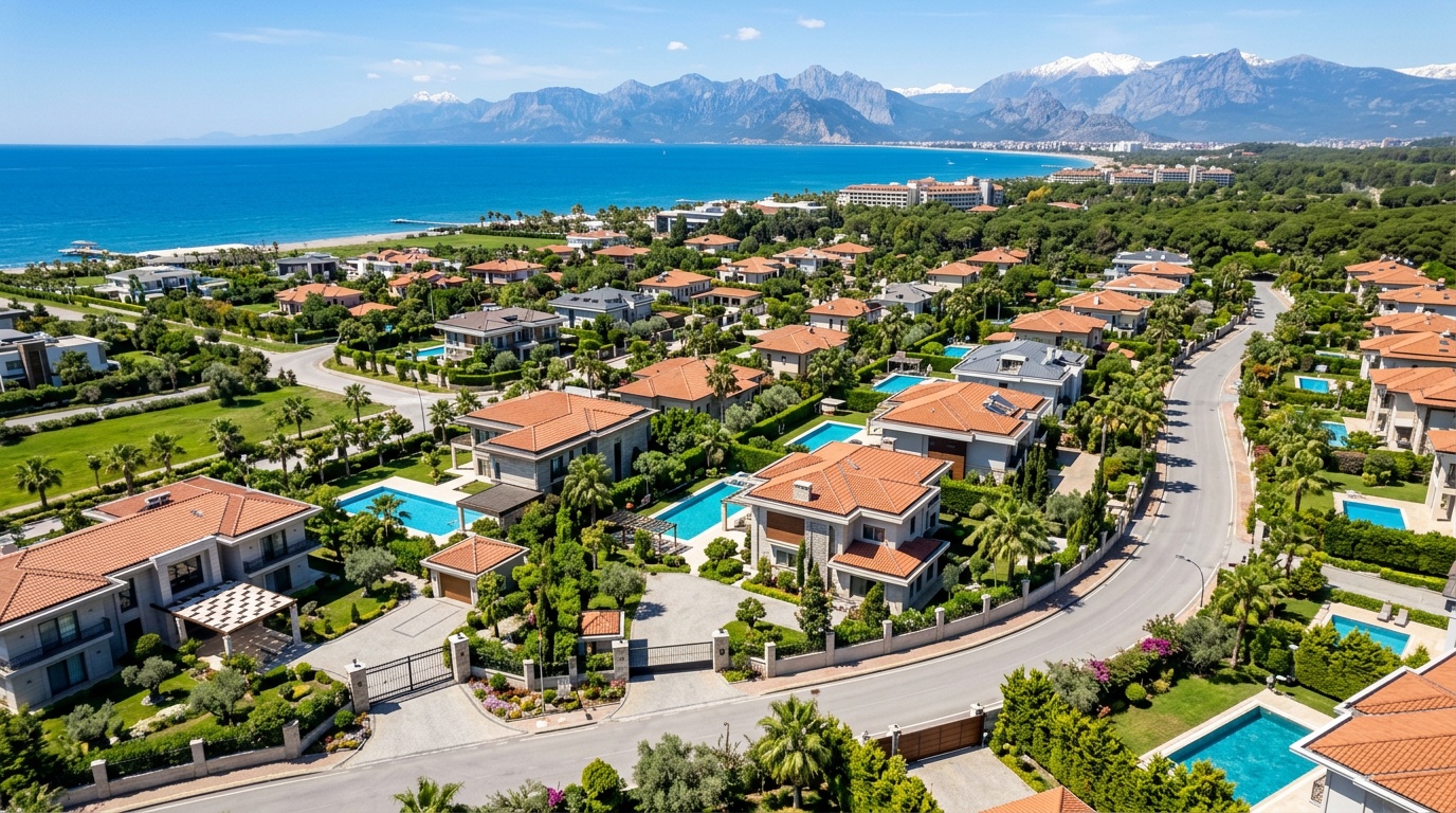 Aerial view of gated residential community in Antalya