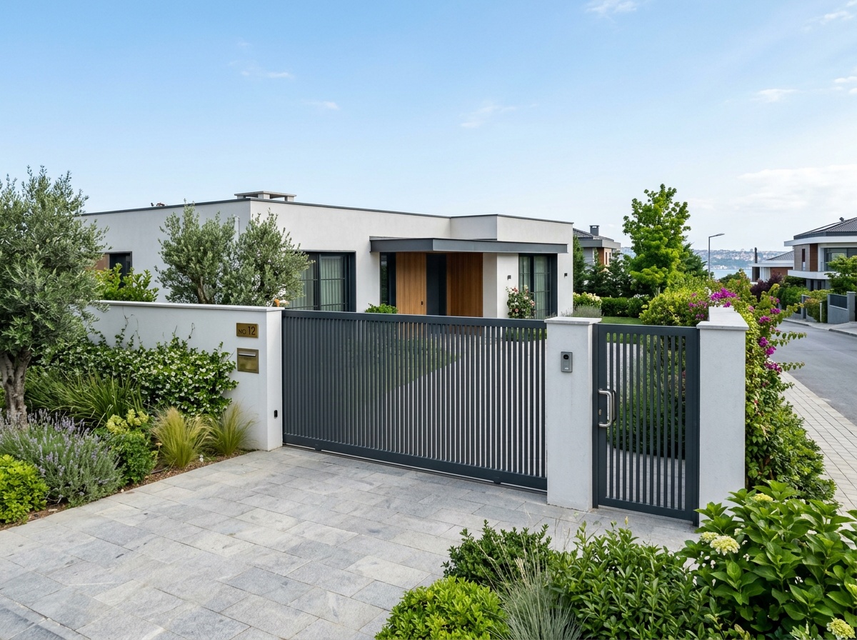 Modern Vertical Slat Sliding Gate