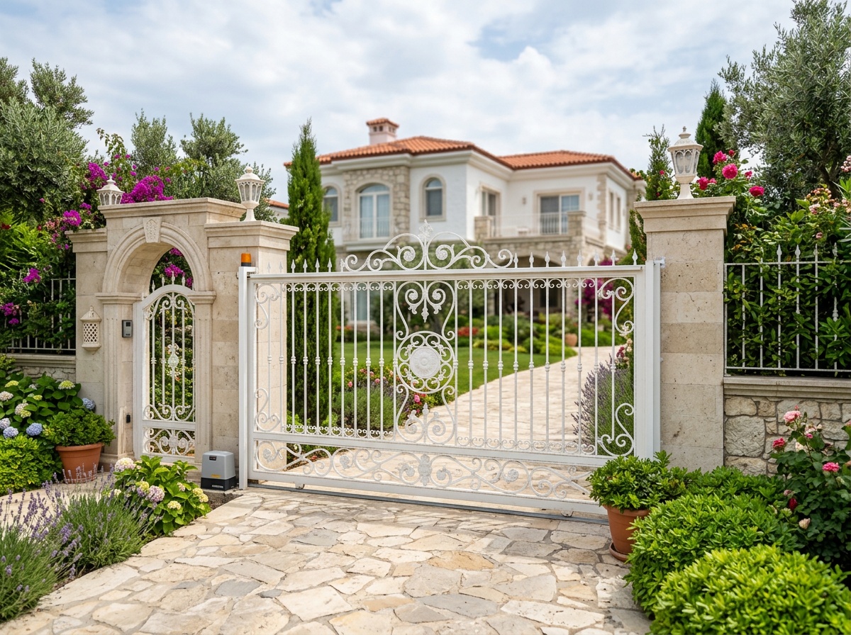 Classic Ornamental White Sliding Gate